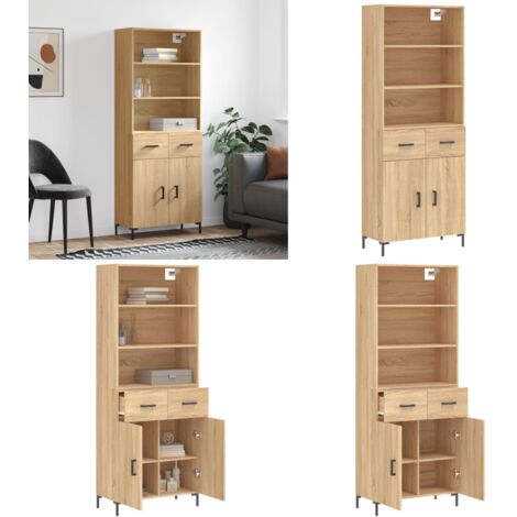 Credenza Rovere Sonoma 69,5x34x180 cm in Legno Multistrato - Credenza in legno - Credenza con piedini in metallo