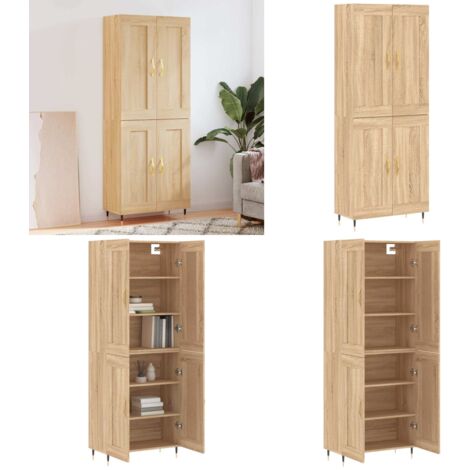 Credenza Rovere Sonoma 69,5x34x180 cm in Legno Multistrato - Credenza in legno - Credenza con piedini in metallo