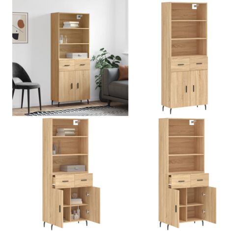 Credenza Rovere Sonoma 69,5x34x180 cm in Legno Multistrato - Credenza in legno - Credenza con piedini in metallo