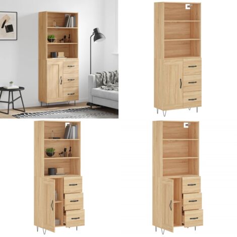Credenza Rovere Sonoma 69,5x34x180 cm in Legno Multistrato - Credenza in legno - Credenza con piedini in metallo