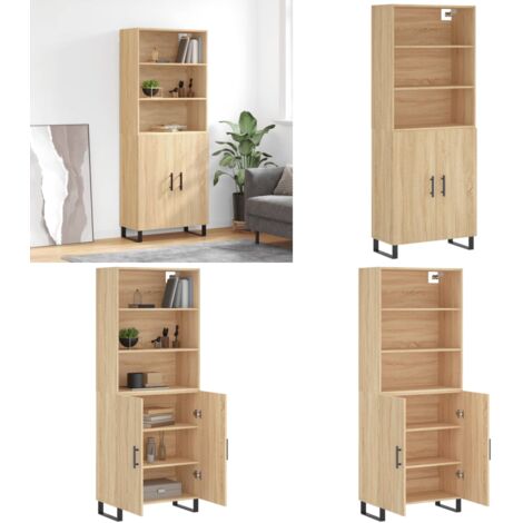 Credenza Rovere Sonoma 69,5x34x180 cm in Legno Multistrato - Credenza in legno - Credenza con piedini in metallo
