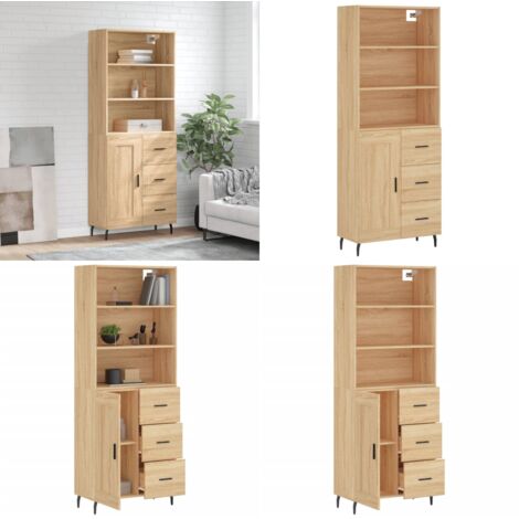 Credenza Rovere Sonoma 69,5x34x180 cm in Legno Multistrato - Credenza in legno - Credenza con piedini in metallo