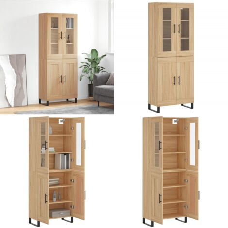Credenza Rovere Sonoma 69,5x34x180 cm in Legno Multistrato - Credenza in legno - Credenza con piedini in metallo