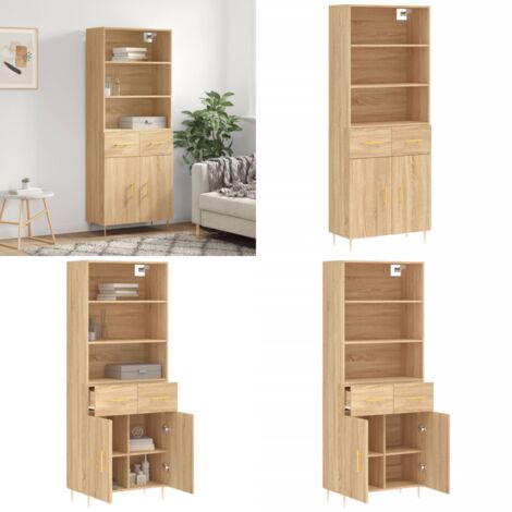 Credenza Rovere Sonoma 69,5x34x180 cm in Legno Multistrato - Credenza in legno - Credenza con piedini in metallo