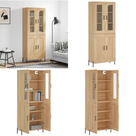 Credenza Rovere Sonoma 69,5x34x180 cm in Legno Multistrato - Credenza in legno - Credenza con piedini in metallo