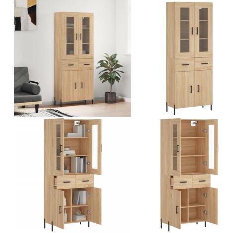 Credenza Rovere Sonoma 69,5x34x180 cm in Legno Multistrato - Credenza in legno - Credenza con piedini in metallo