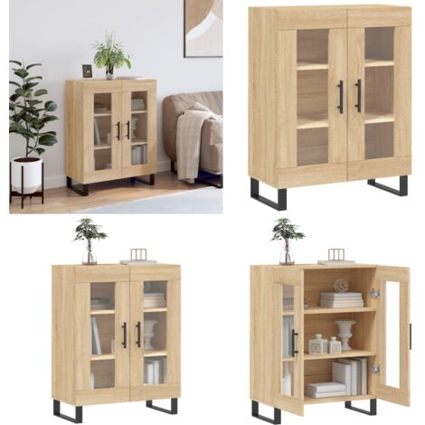 Credenza Rovere Sonoma 69,5x34x90 cm in Legno Multistrato - Credenza in vetro - Credenza con piedini in metallo