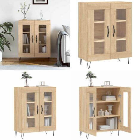 Credenza Rovere Sonoma 69,5x34x90 cm in Legno Multistrato - Credenza in vetro - Credenza con piedini in metallo