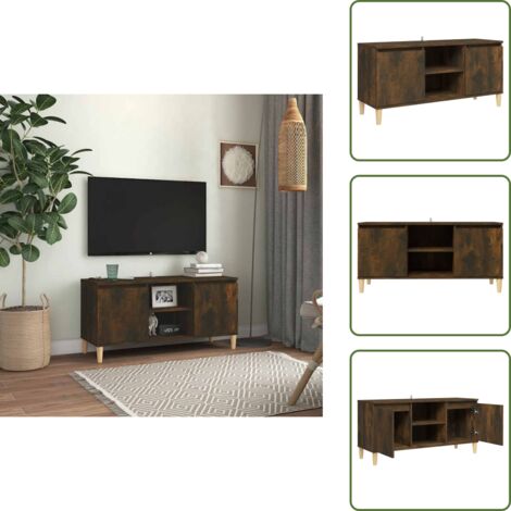 Credenza rovere - vidaXL Mobile TV con Gambe in Legno Massello Rovere Fumo 103,5x35x50cm - Credenza scandinava