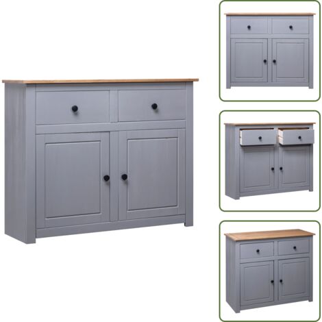 Credenza rustica - vidaXL Credenza Grigia 93x40x80 cm in Legno Massello di Pino Panama - Credenza decorativa