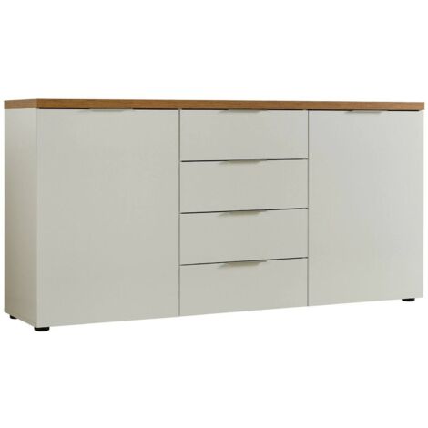 Credenza Satriano, Madia 4 Ripiani, 4 Cassetti Made in Italy, 43x180x89h cm Bianco