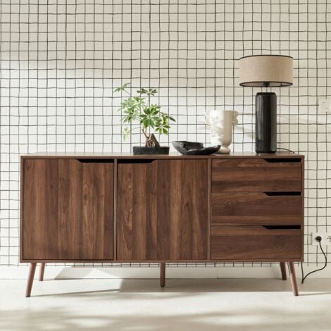 Credenza scandinava a 2 ante effetto legno di noce, 160cm