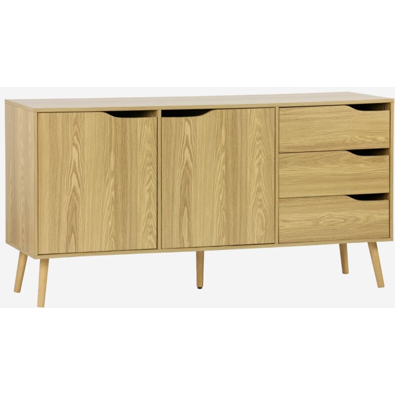 Sweeek Credenza Scandinava A 2 Ante Effetto Legno Di Noce, 160cm
