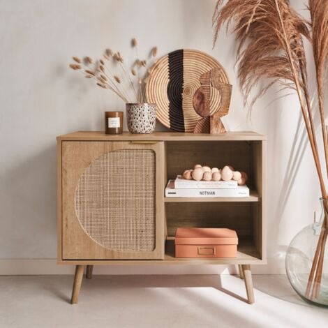Credenza scandinava con decoro, legno arrotondato, 80cm