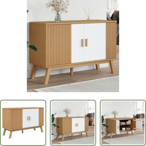 Credenza scandinava -  Credenza OLDEN Bianca e Marrone 114x43x73,5 cm Massello di Pino
