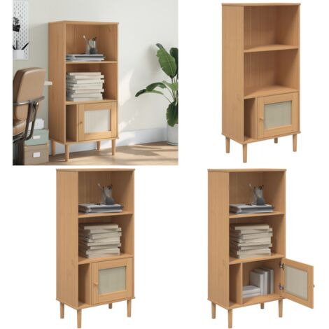 Credenza SENJA Aspetto Rattan Marrone 60x35x130 cm Legno Pino - Credenza in legno - Credenza marrone