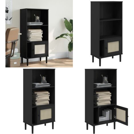 Credenza SENJA Aspetto Rattan Nera 60x35x130 cm Legno Pino - Credenza in pino - Credenza con ante