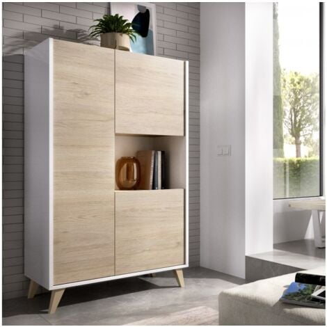 ABITARE Credenza soggiorno 135 cm bianco opaco e rovere naturale con 3 ante - Corato