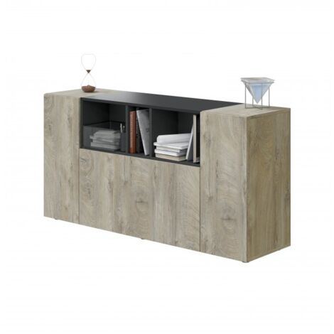 Credenza soggiorno 150 cm con tre ante e tre vani rovere e grigio antracite - Mineo