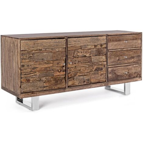 Credenza "Stanton", 2 ante e 3 cassetti, struttura in legno di mango, 160 cm