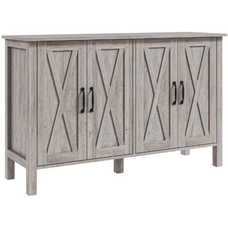 Credenza Stile Rustico Mobile Basso Multiuso 4 Ante 120x37x75 cm Grigio