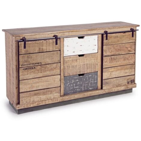 Credenza "Tudor" con struttura in mango e base in acciaio, stile industriale -2 Ante - 3 Cassetti