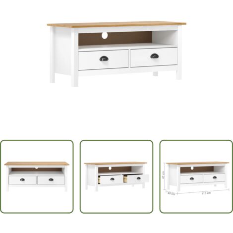 Credenza TV -  Mobile Porta TV Hill Bianco 110x40x47 cm in Legno di Pino