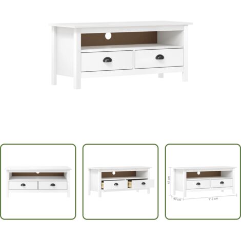 Credenza TV -  Mobile Porta TV Hill Bianco 110x40x47 cm in Legno di Pino