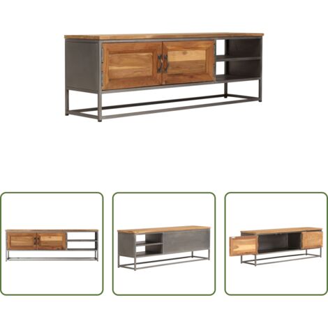 Credenza TV -  Mobile Porta TV in Teak Recuperato e Acciaio 120x30x40 cm