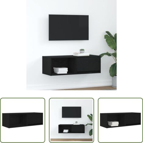 Credenza TV -  Mobile Porta TV Rovere Nero 80x31x25,5 cm in Legno Multistrato
