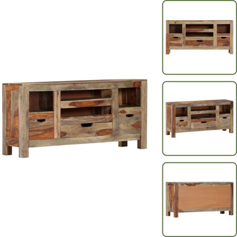 Credenza TV - vidaXL Credenza Grigia 100x30x50 cm in Legno Massello di Acacia - Credenza con cassetti