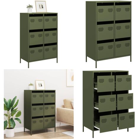Credenza Verde Oliva 68x39x101,5 cm in Acciaio - Credenza verde oliva - Credenza con cassetti