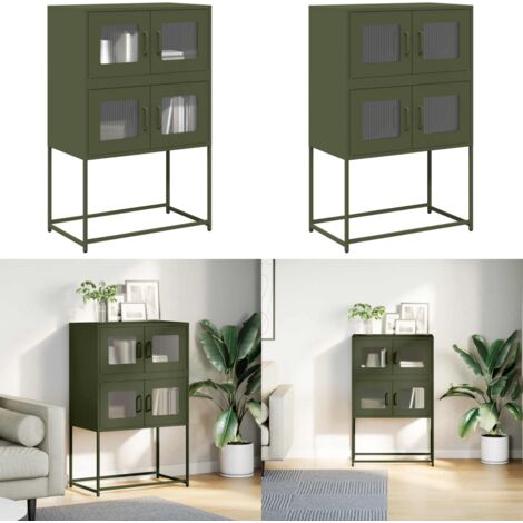 Credenza Verde Oliva 68x39x107 cm in Acciaio - Credenza in acciaio - Credenza con ante