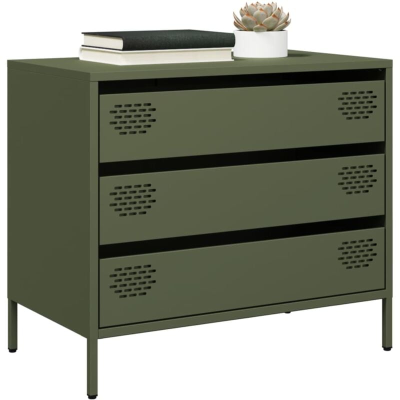 Credenza Verde Oliva 68x39x58,5 cm in Acciaio Laminato a Freddo - Vidaxl