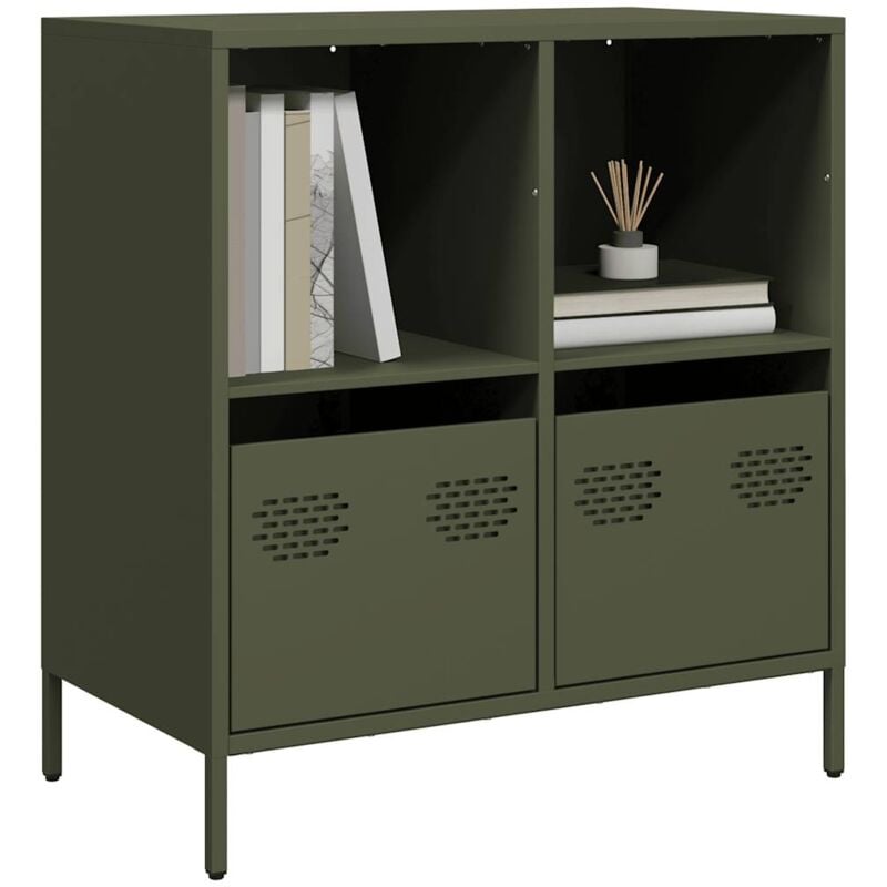 Credenza Verde Oliva 68x39x73,5 cm in Acciaio Laminato a Freddo - Vidaxl