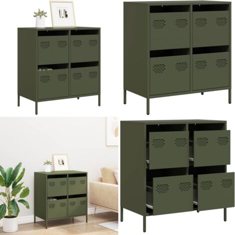 Credenza Verde Oliva 68x39x73,5 cm in Acciaio Laminato a Freddo - Credenza in acciaio laminato - Credenza per casa