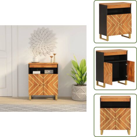 Credenza - vidaXL Mobiletto Marrone e Nero 60x33,5x75 cm Legno Massello di Mango - Spazio Portaoggetti