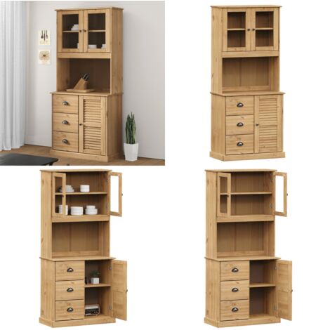 Credenza VIGO 78x40x175 cm in Legno Massello di Pino - Credenza in pino - Credenza con ante in vetro