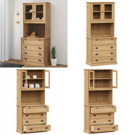 Credenza VIGO 80x40x176 cm in Legno Massello di Pino - Credenza in pino - Credenza con ante in vetro