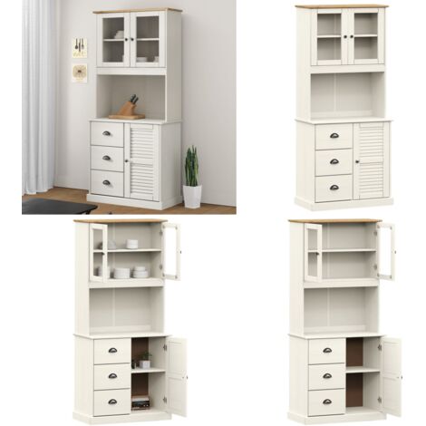 Credenza VIGO Bianca 78x40x175 cm in Legno Massello di Pino - Credenza in pino - Credenza con ante in vetro