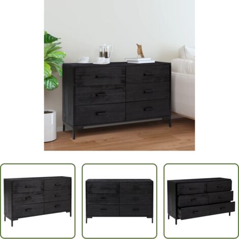 Credenza vintage -  Credenza Nera 110x35x70 cm in Legno Massello di Pino