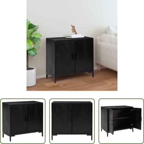Credenza vintage -  Credenza Nera 75x35x70 cm in Legno Massello di Pino