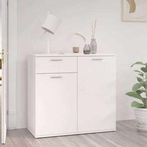 Credenza Omero, Madia da cucina a 2 ante e 2 cassetti, Buffet da soggiorno,  100% Made in Italy, cm 160x45h86, Bianco lucido, con imballo rinforzato