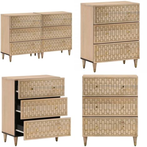 Credenze 2 pz 60x33x75 cm in Legno Massello di Mango - Credenze in mango - Credenze retrò