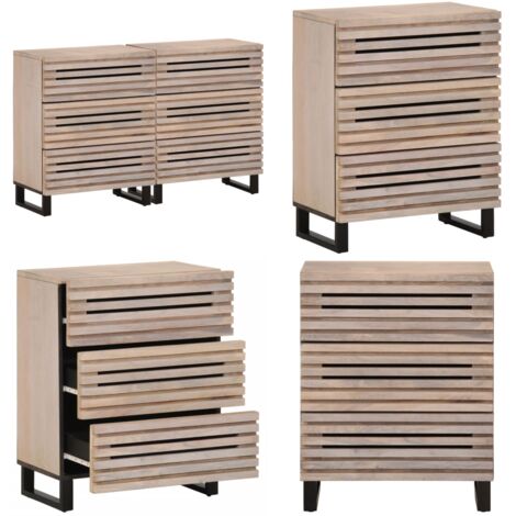 Credenze 2 pz 60x34x75 cm in Legno Massello di Mango - Credenze in acciaio - Credenze in mango