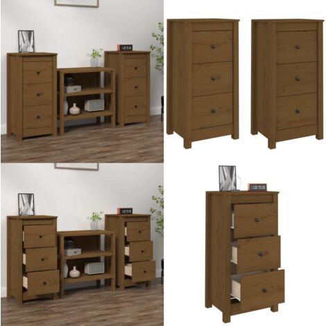 Credenze 2 pz Ambrate 40x35x80 cm in Legno Massello di Pino - Credenze marrone ambra - Credenze in pino
