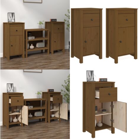 Credenze 2 pz Ambrate 40x35x80 cm in Legno Massello di Pino - Credenze marrone ambra - Credenze in pino