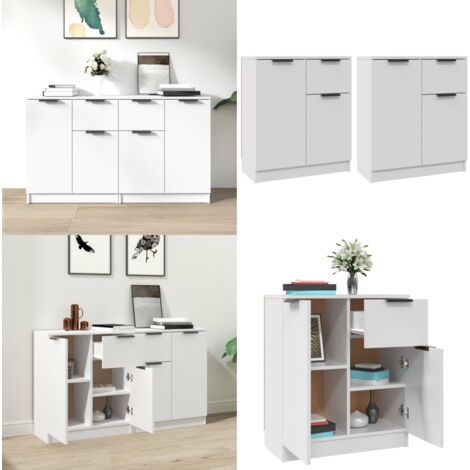 Credenze 2 pz Bianche 60x30x70 cm in Legno Multistrato - Credenze bianche - Credenze multistrato