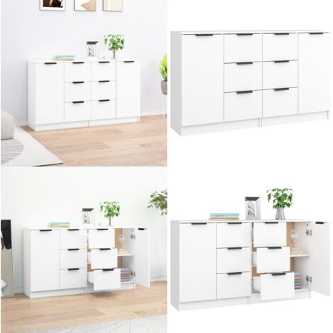 Credenze 2 pz Bianche 60x30x70 cm in Legno Multistrato - Credenze bianche - Credenze multistrato