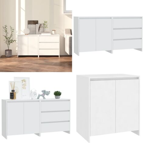 Credenze 2 pz Bianche in Legno Multistrato - Credenze con ante - Credenze con cassetti